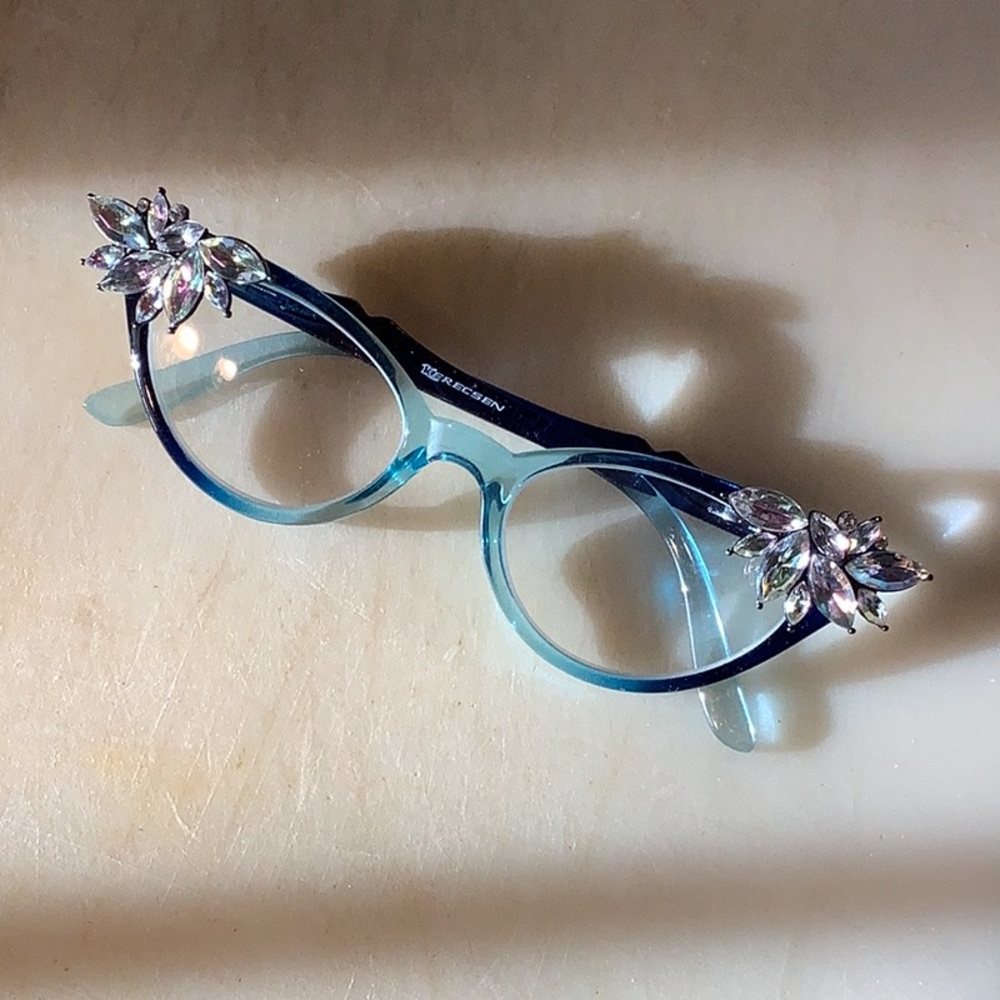 Retro Readers Custom, Blue Ombre Frames w/Ab Rhinestones, +1.25 Reading Glasses